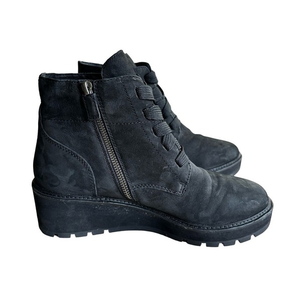 Eileen Fisher Collar Tumbled Nubuck Wedge Bootie Black Size 9.5 - Picture 8 of 11